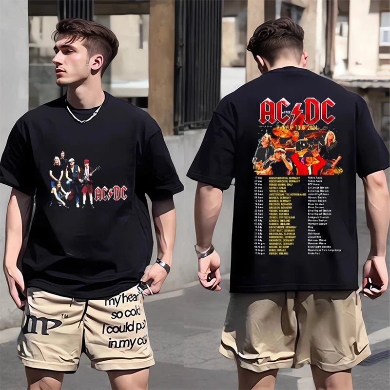 ACDC PWR UP TOUR 2024 Print Shirt Classic Patterned Shirt From 1979 Hip Hop Trend Tee Shors Sleeve Men's T-shirt 100% Cotton