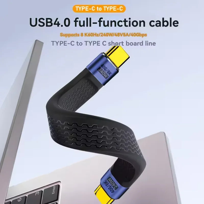 USB4 Short Cable 40Gbps Data Transfer 240W PD Fast Charging Thunderbolt 4/3 Interface Flat USB-C Cord for Laptop Phone Tablet