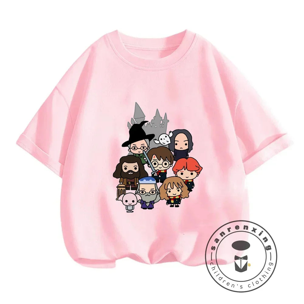 2025 Harries Children T-Shirt Magic Movie Clothes Potters Kawaii Anime Kid Boy Girl Tee Shirts Casual Tops Fashion Short Sleeve