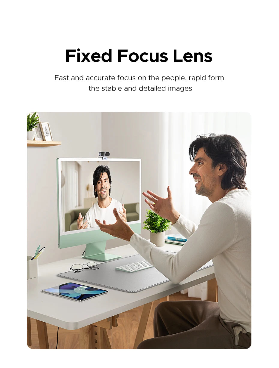 UGREEN 2K Webcam with Microphone, Full HD USB Web Camera, Adjustable FOV, Auto Light Correction, Video Webcam for Streaming