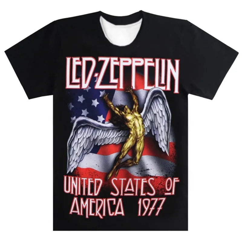 New 3D Printed Zeppelin Band Short Sleeve Shirt Sports Fashion T-shirt Men's and Women's Short Sleeve Trendy T-shirt