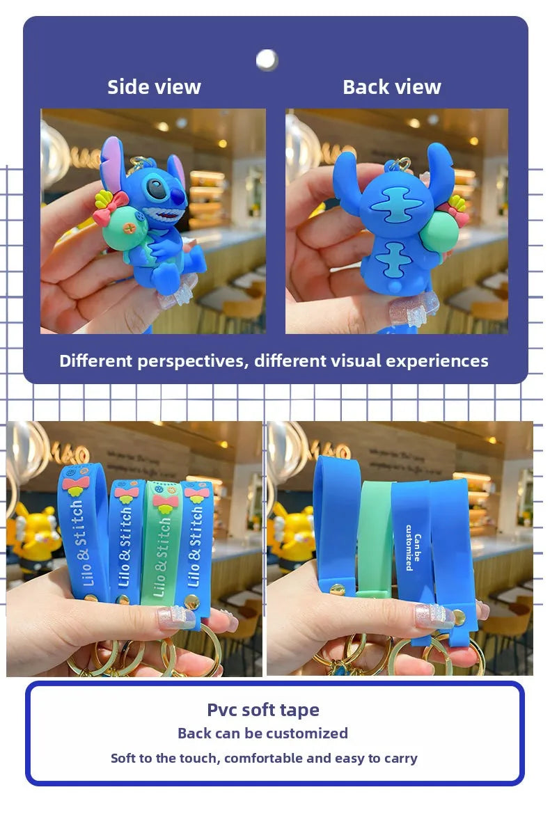 Anime Fashion Keychain Cartoon Stitch Cute Doll PVC Key Chain Kids Keyring Car Ornament Girl Boy Festival New Year Gifts