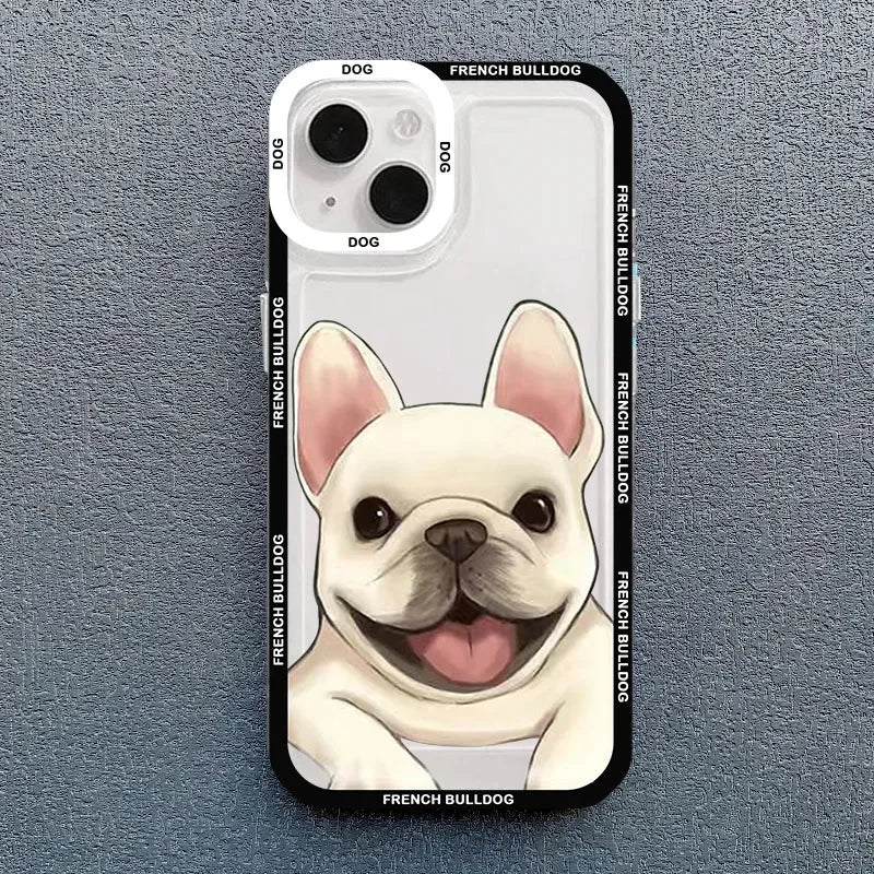 Cute Pug Dog French Bulldog Phone Case For iPhone 14 Pro MAX 15 11 13 12 XS X 16 XR 7 8Plus Kawaii Clear Shockproof Lover Cover