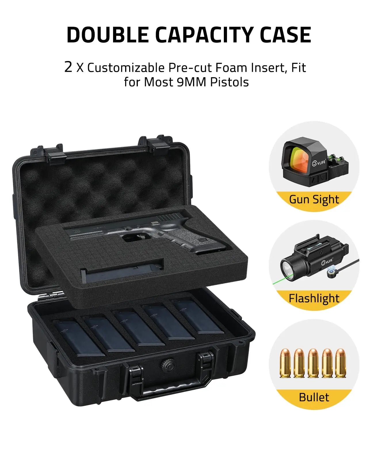CVLIFE Gun Case Handgun Cases Hard Shell Case with Customizable Pre-cut Foam Insert Waterproof Handgun Box for Travel Outdoor
