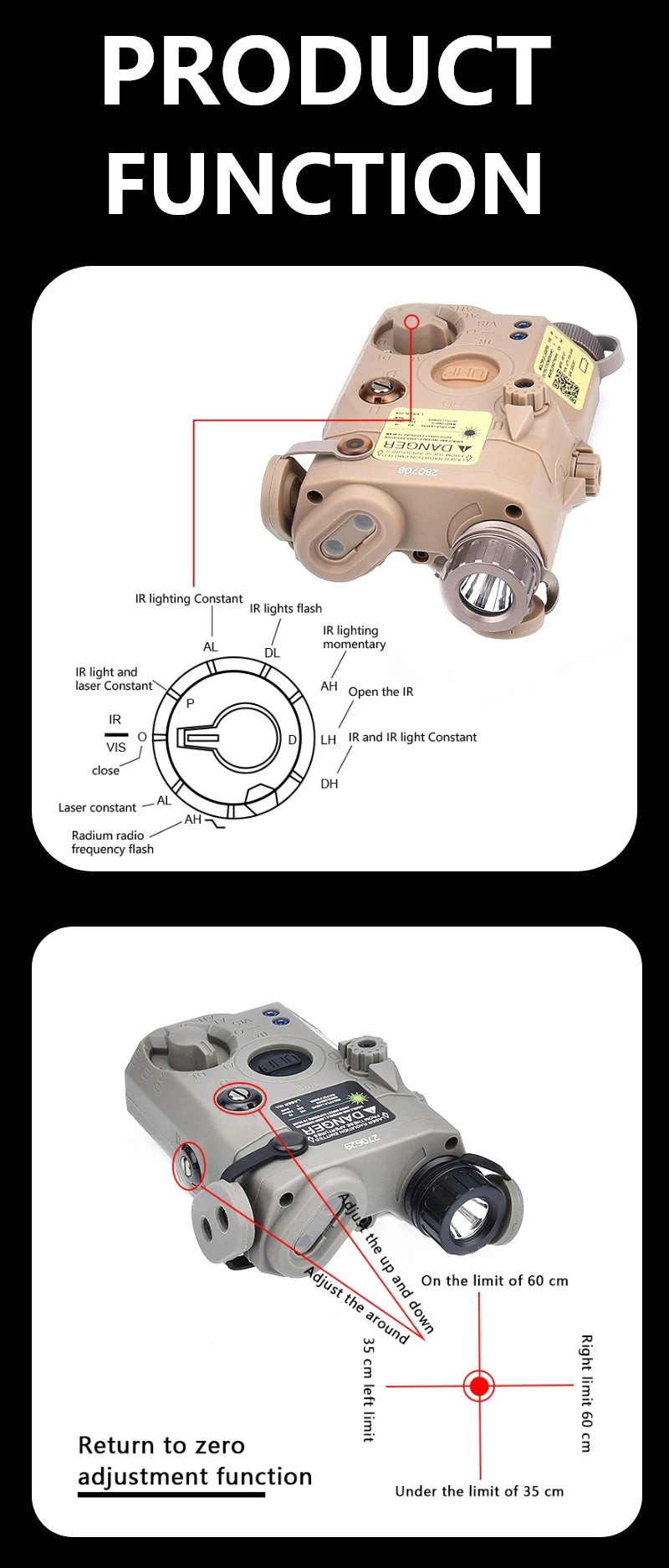 WADSN Tactical Airsoft PEQ-15 PEQ15 Tactical IR Illuminator Red Green Dot Sight Aiming Laser Pointer Hunting Weapon Light Fit 20