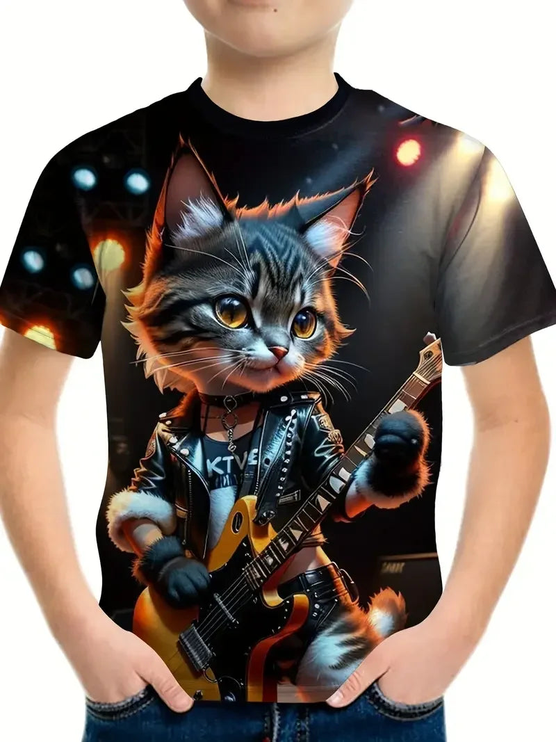 Funny Men's T-shirts Cute Cat 3D Print Tops Men Women Short Sleeve Tee Oversized Streetwear T shirt Casual Simple Men's Clothing