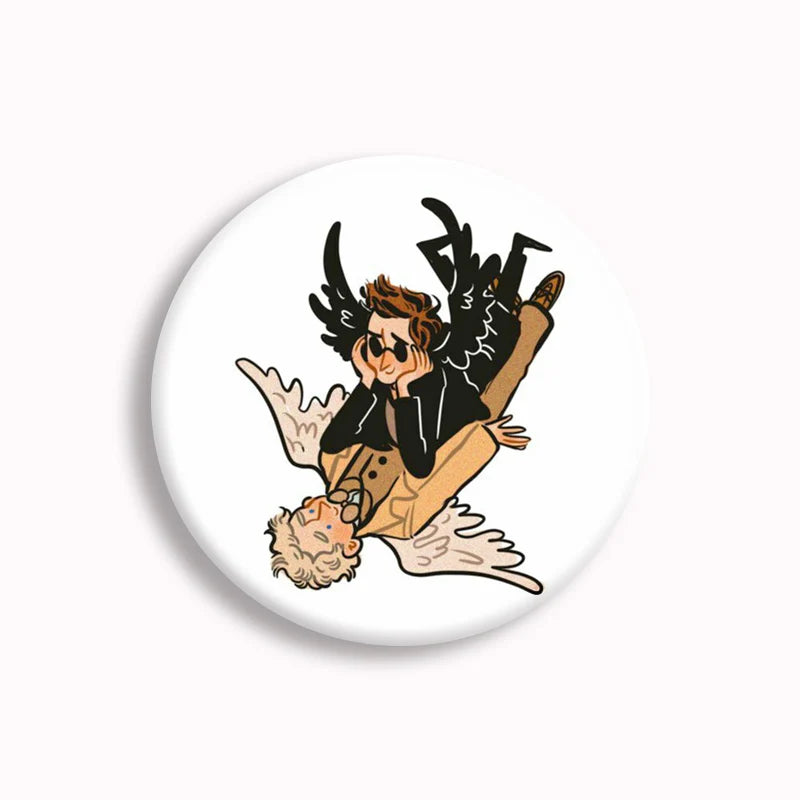 Good Omens Pin Comedy British TV Show Cartoon Brooch Crowley Angel Funny Badge Accessories For Backpack Decoration Friend Gift