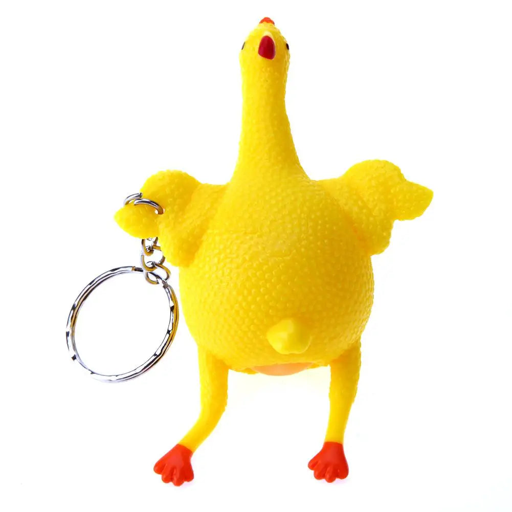 1-10pcs PVC Chicken Egg Laying Hens Key Chain Decompression Lightweight Elastic Squeeze Key Ring for Children Holiday Gifts