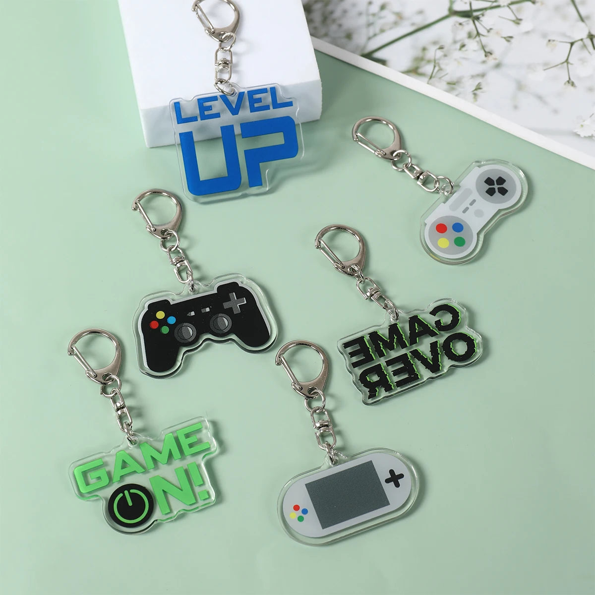 6Pcs Cute GamePad PVC Keychain Video Game on Theme Backpack Pendant for Boys Kids Birthday Game Night Party Favors Party Fillers