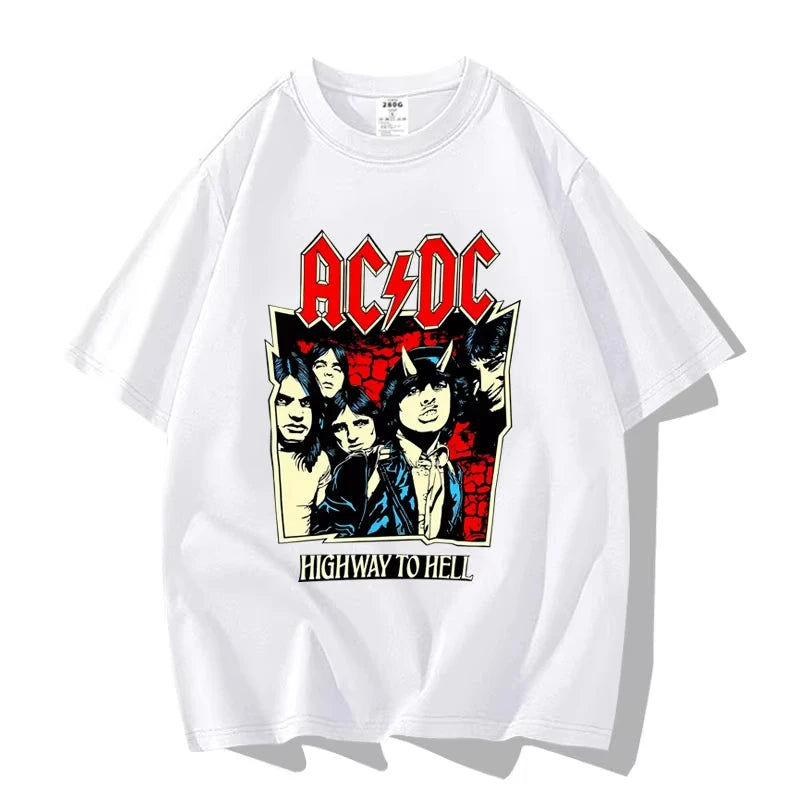 American Street Punk Rock Band ACDC Hip Hop Short Sleeve T-shirt Clothing Clothing Casual Men's and Women's 100% Cotton T-shirt