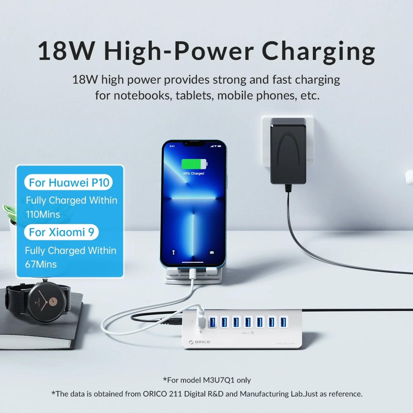 ORICO USB Hub Aluminum Alloy 7-Port USB 3.2 Gen2 10Gbps HUB USB Splitter Multiport Adapter Laptop Expansion Desktop Accessories