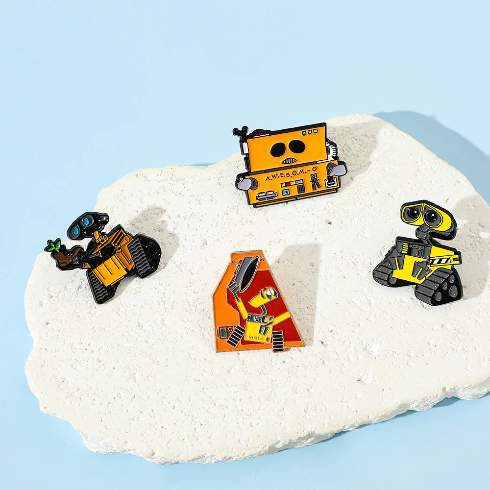 4 Pcs Personality Animation Cartoon Walle Brooch Cute Robot Enamel Pin Metal Badge Jewelry Backpack Clothes Accessories Gift