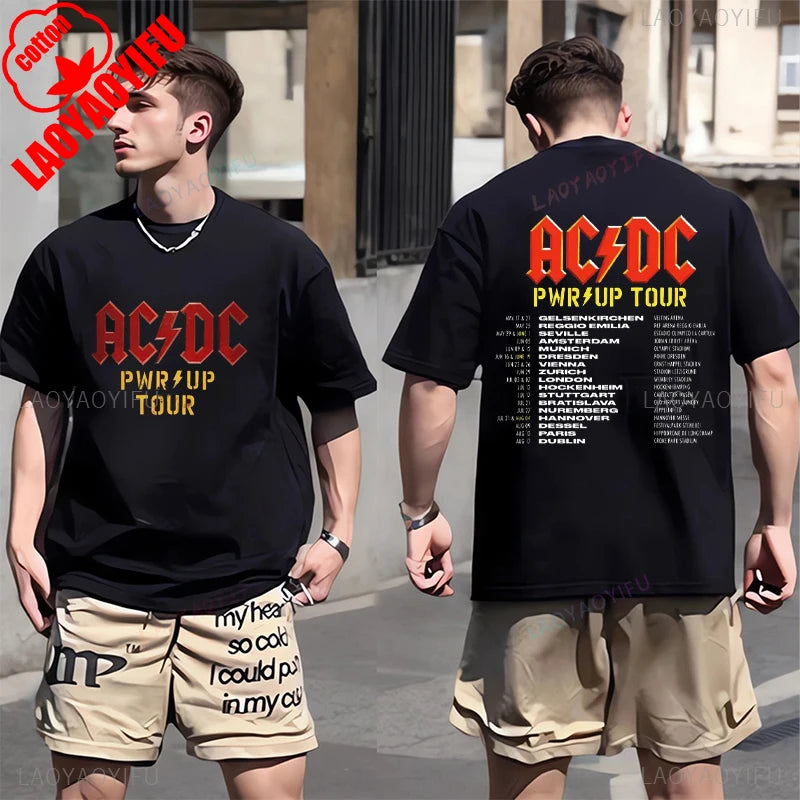 ACDC PWR UP TOUR 2024 Print Shirt Classic Patterned Shirt From 1979 Hip Hop Trend Tee Shors Sleeve Men's T-shirt 100% Cotton