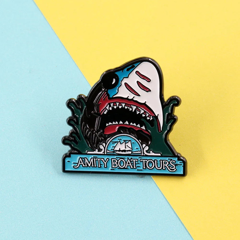Keep a Positive Mindset pins Rainbow Shark Brooch Horror Movie-Inspired Badge Clothing Bags Jewelry Accessories Gifts for Friend