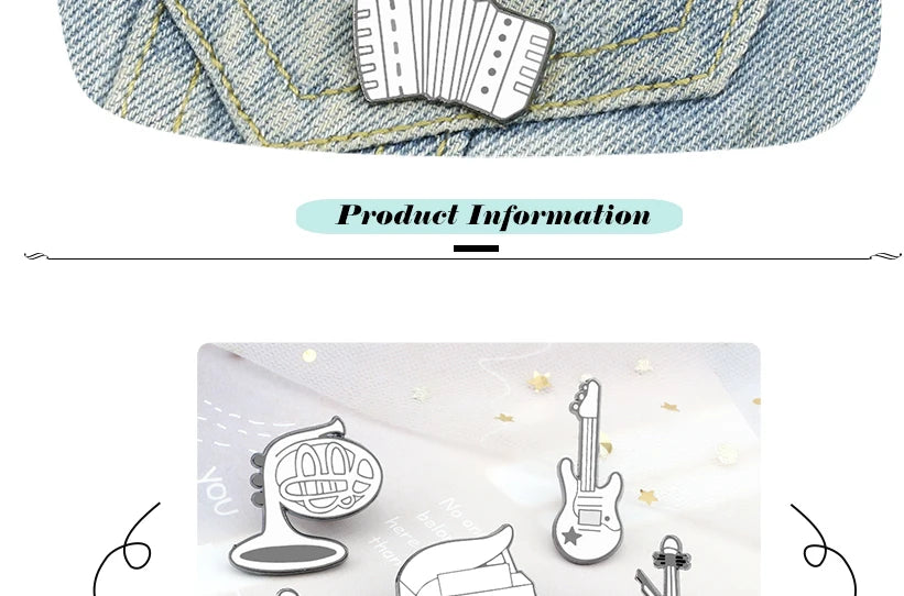 Cool Violin Enamel Pins Elegant Piano Accordion Bass Instrument Brooches Musician Shirt Lapel Pin Badges Jewelry for Music Lover