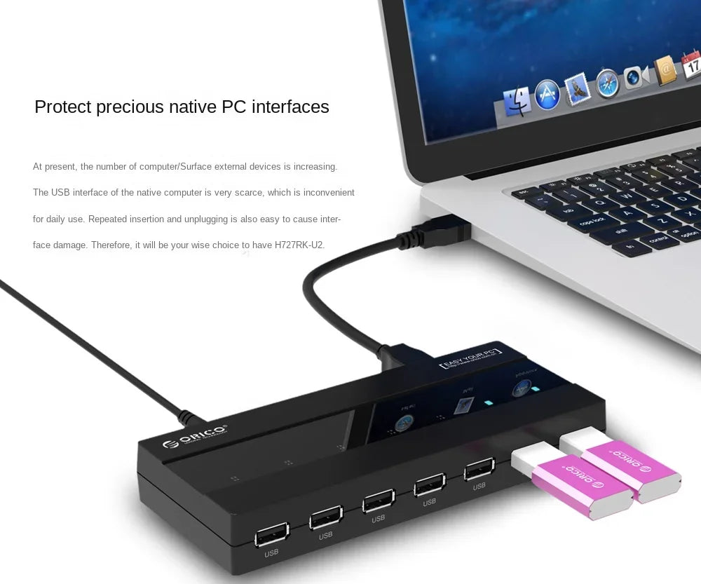 ORICO USB HUB 2.0 Splitter 7-port USB2.0 HUB Hub OTG Adaptador with External Power Supply Suitable for Desktop Laptop Computers