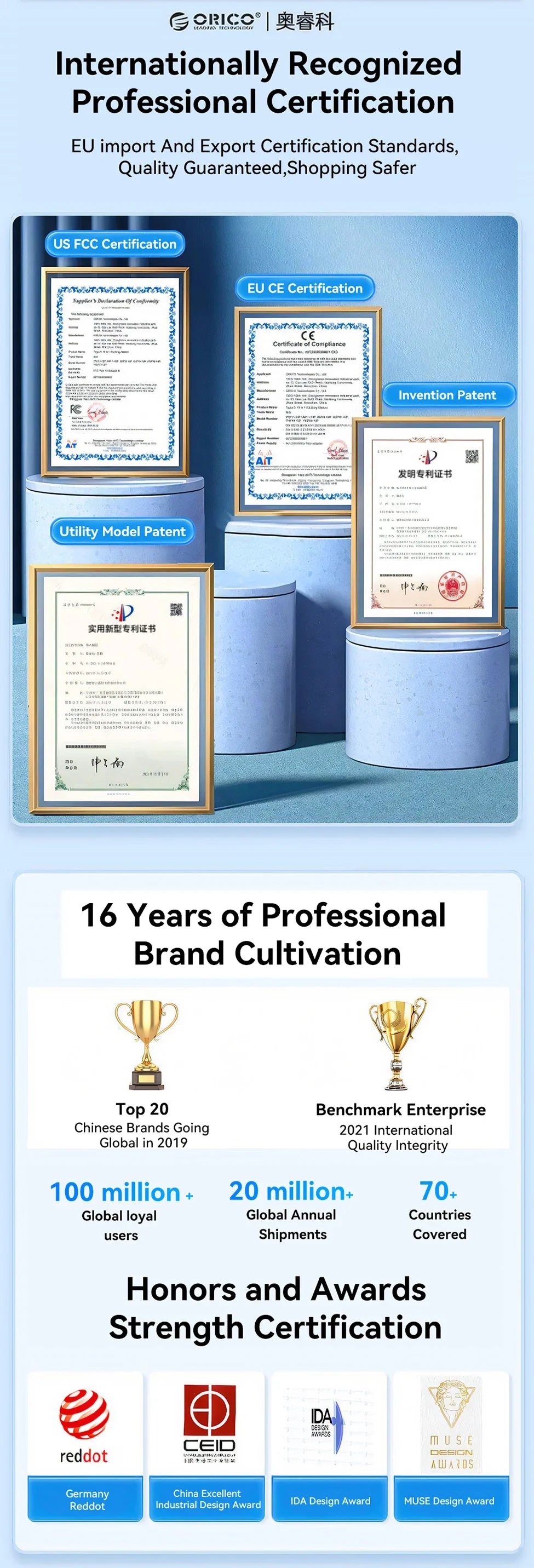 ORICO USB C Flash Drive Dual USB 3.2 Flash Drive Type C + USB A Portable Type-C Flash Drive 2-in-1 USB-C Thumb Drive