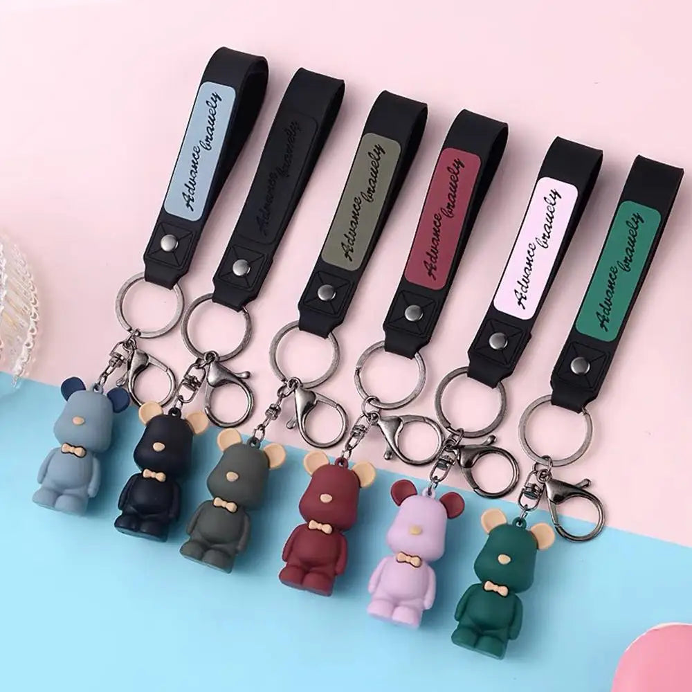 Cute Pvc Tie Bear Keychain Silicone Animal Doll Pendant Keyring With Wristband For Couple Backpack Bag Key Accessories Kid Gifts