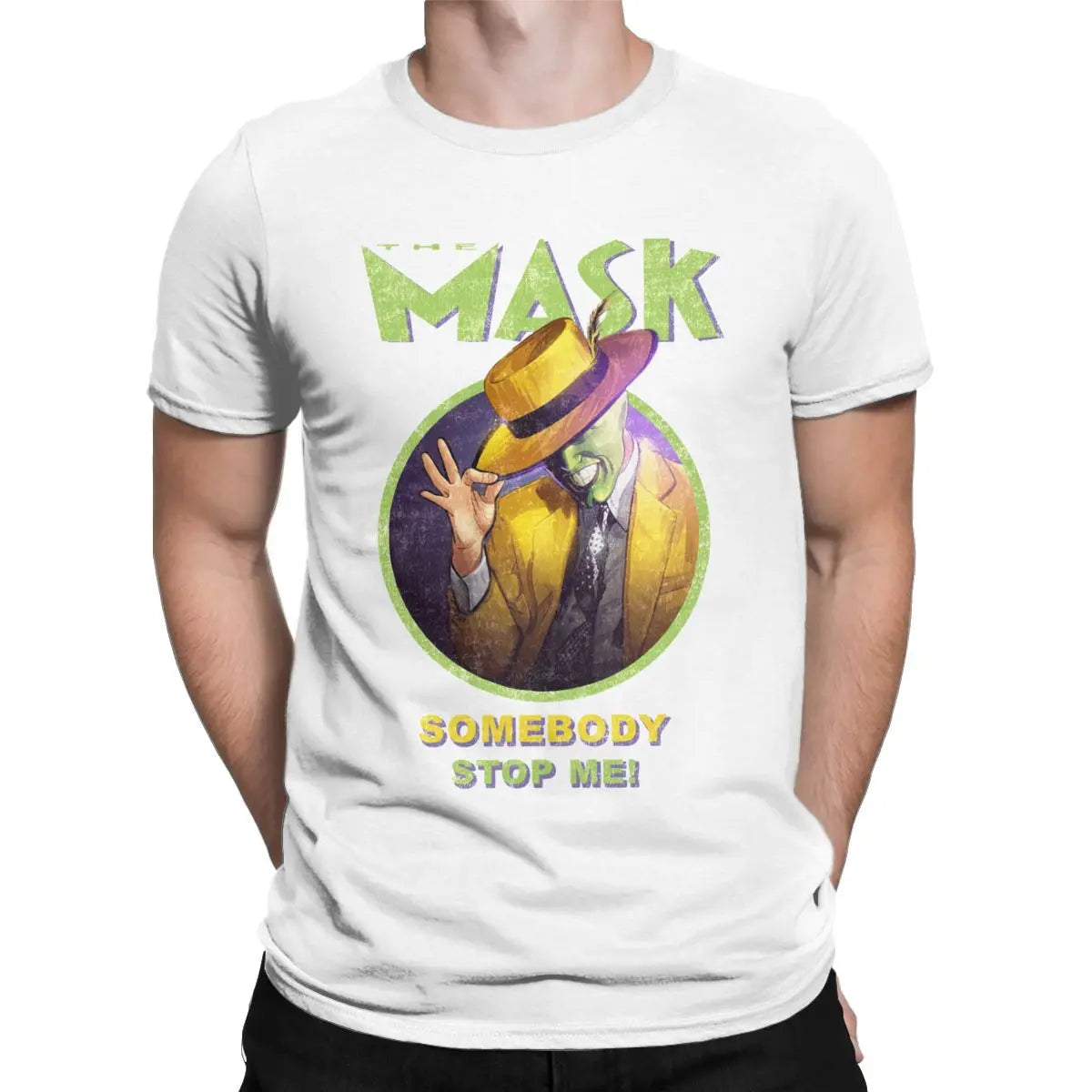 The Mask Retro Movie T Shirts for Men Pure Cotton Vintage Funny T-Shirt Jim Carrey Tee Shirt Short Sleeve Clothes Birthday Gift