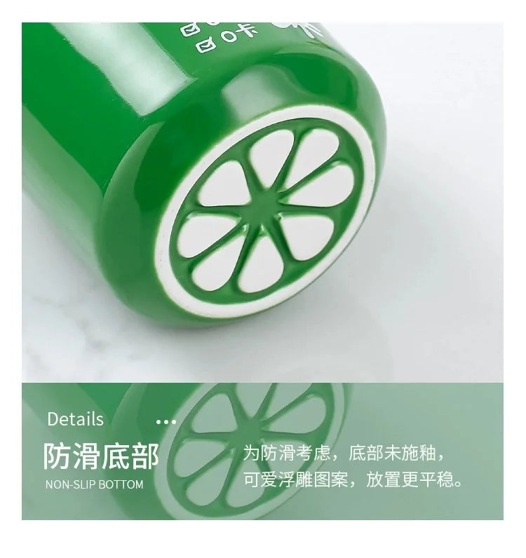 Fresh Creative Fruit Straw Cup Coke Soda Bottle Ceramic Mug with Lid Couple Souvenir Home Drinking Utensil Kitchen Appliance