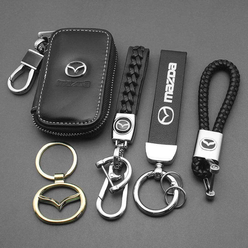 Car Key Chain 3D Metal+Braided Rope Emblem Keyring For Mazda 3 2 6 CX3 CX5 CX6 CX9 MP MS CX30 Axela Demio Atenza RX7 RX8 MX3 MX5
