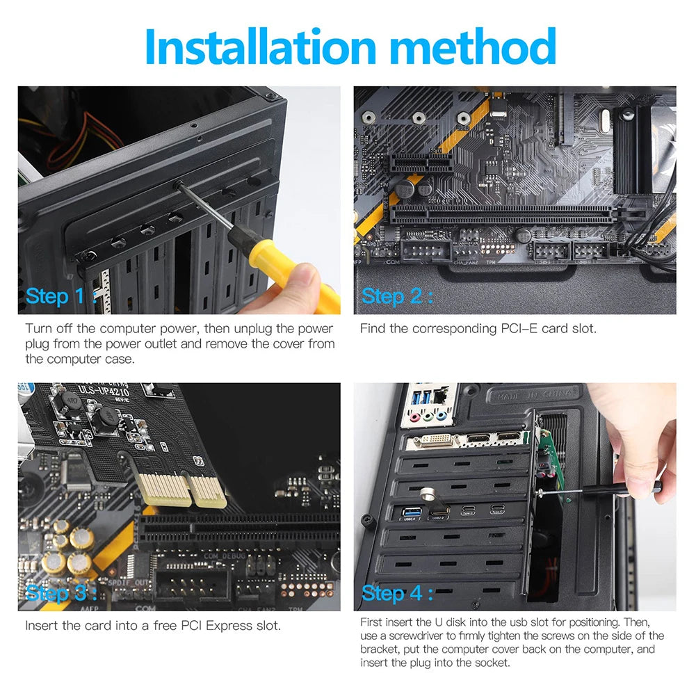 PCI Express Card  2Port USBA/ USBC 5Gbps USB3.2 Gen1 USB3.0 PCIE Card Expansion Add on Card Adapter for Windows/Linux
