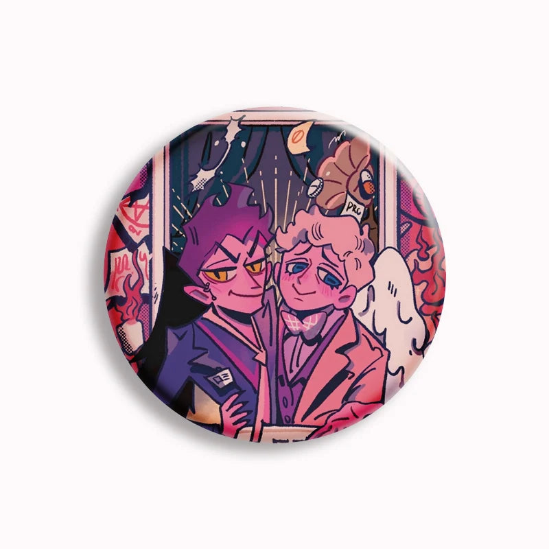 Good Omens Pin Comedy British TV Show Cartoon Brooch Crowley Angel Funny Badge Accessories For Backpack Decoration Friend Gift