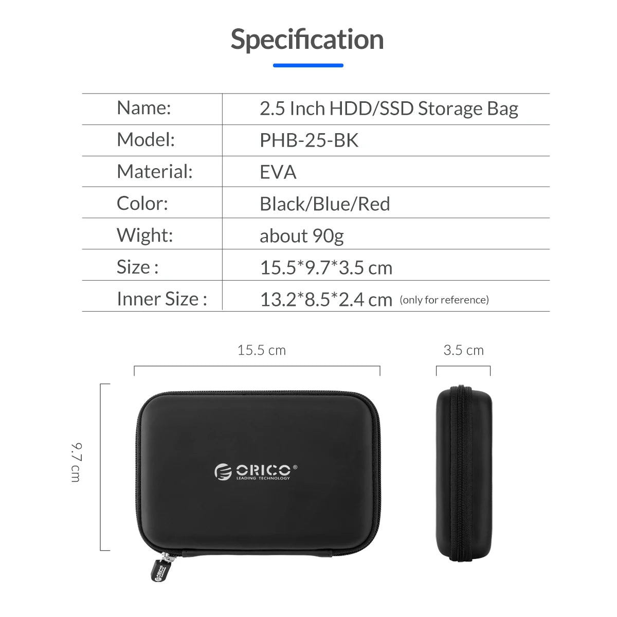 ORICO 2.5 Inch HDD Box Protection Package Portable Hard Drive Bag for External Portable hdd box case storage Bag Blue/Red/Black