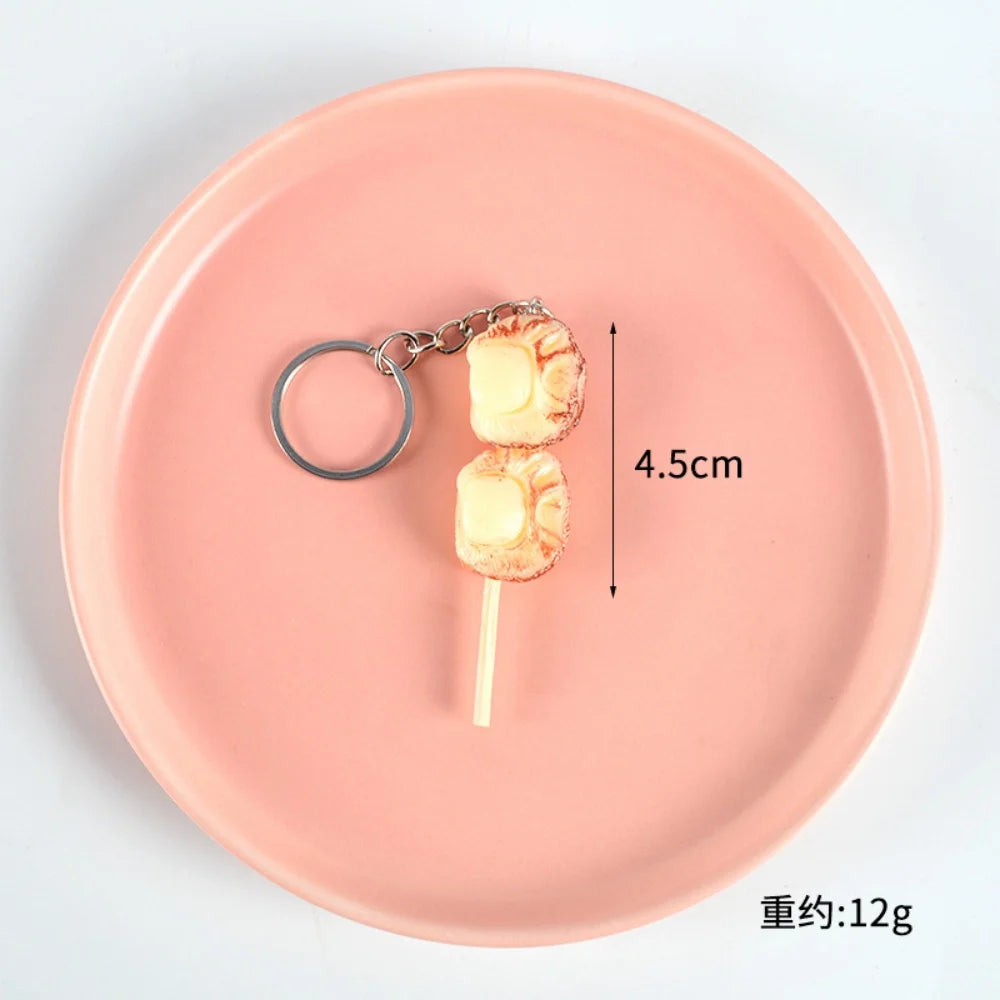 Creative PVC Simulation BBQ Skewers Food Keychain Resin Oden Squid Corn Meatball Keyring Restaurant Opening Gift Fashion Pendant