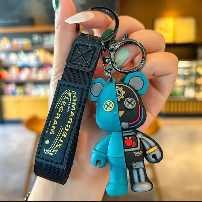 Keychain Cartoon Simple Mechanical Bear Cute Niche Doll Keychain Chain Bag Personalized Small Pendant Accessories DecorativeGif