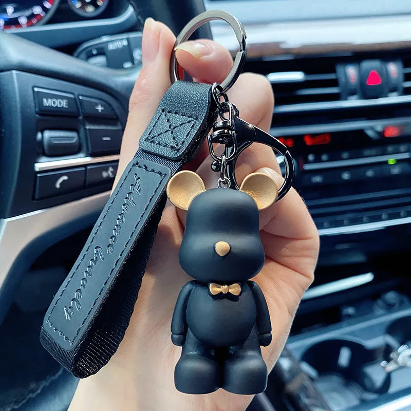 New Simple Fashion Cute PVC Bow Tie Bear Keychain Kawaii Cartoon Animal Keychain Cute Bag Pendant Keychain Car Key Ring Charm