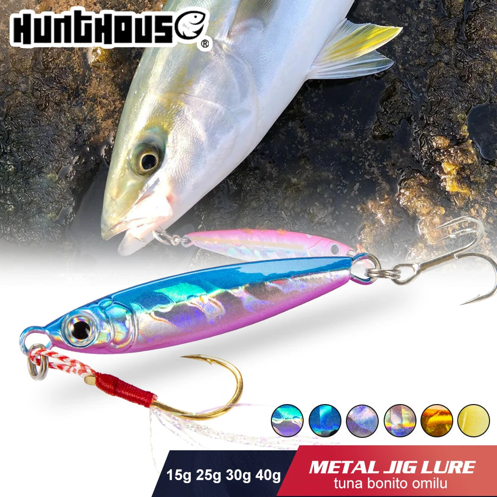 Hunthouse New Metal Cast Lure Fishing Jig Spoon 15/25/30/45g Shore Casting Jigging Fish Sea Bass Fishing Lure Tackle