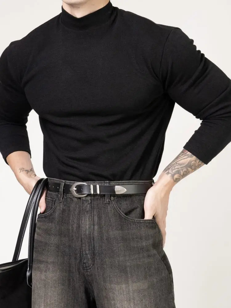 Fitness T-shirt Men's Clothes Spring Autumn Training Suit Threaded Turtleneck Slim Fit Sports Quick Dry Breathable Long Sleeves