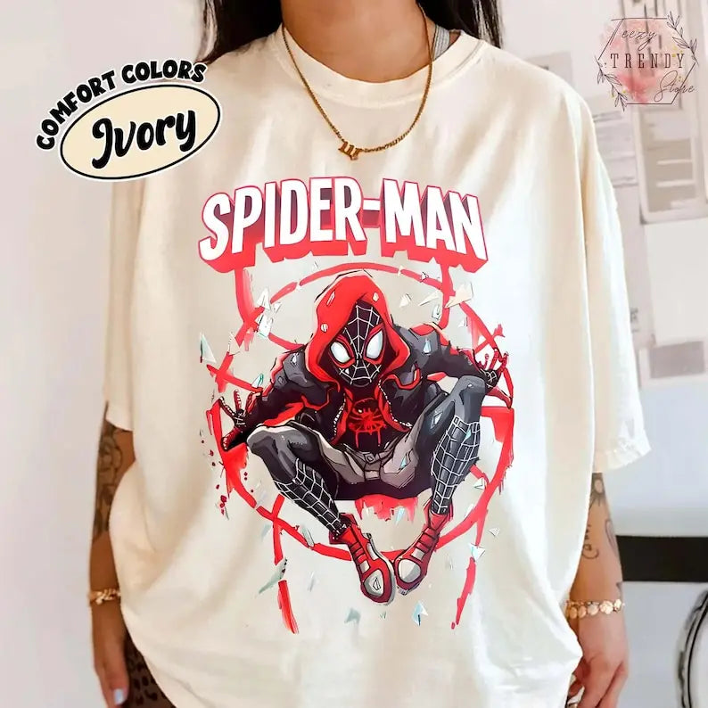 Spider Man Miles Morales Shirt Superhero Vintage T-Shirt Spiderman Comic Style Gift Gif for Birthday Disneyland Tshirt