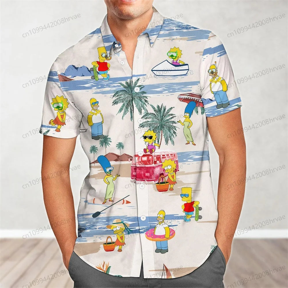 The Simpsons button down shirt, Homer Simpson in the bush shirt, Homer Hawaiian shirt, cartoon shirt for comedy lovers