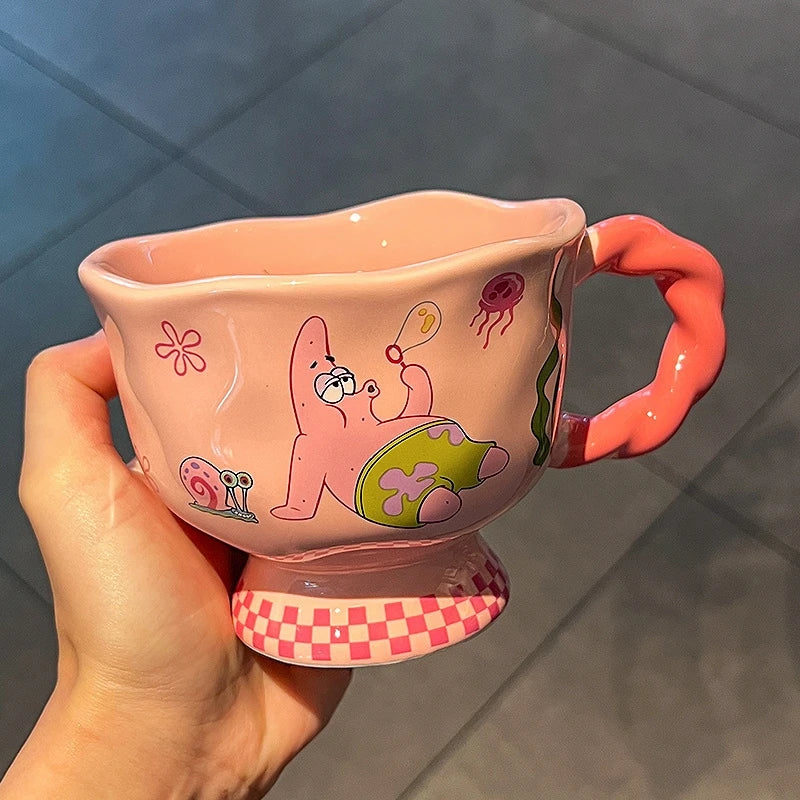 Cute SpongeBob Mugs Cartoon SquarePants Patrick Star Coffee Tea Milk Mugs Cups 400ML Creative Office Water Cup Anime Girls Gifts