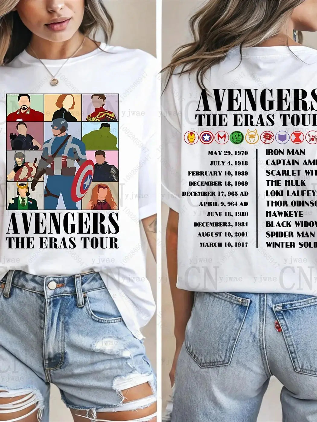 The Avengers Era Tour Shirt Superhero Captain America&Iron Man&Hulk&Spider Man Tee Fan Gift Summer Women's Casual Cotton T-shirt