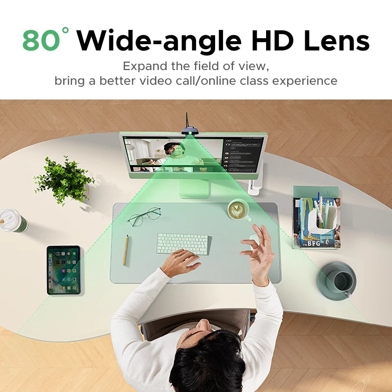 UGREEN 2K Webcam with Microphone, Full HD USB Web Camera, Adjustable FOV, Auto Light Correction, Video Webcam for Streaming