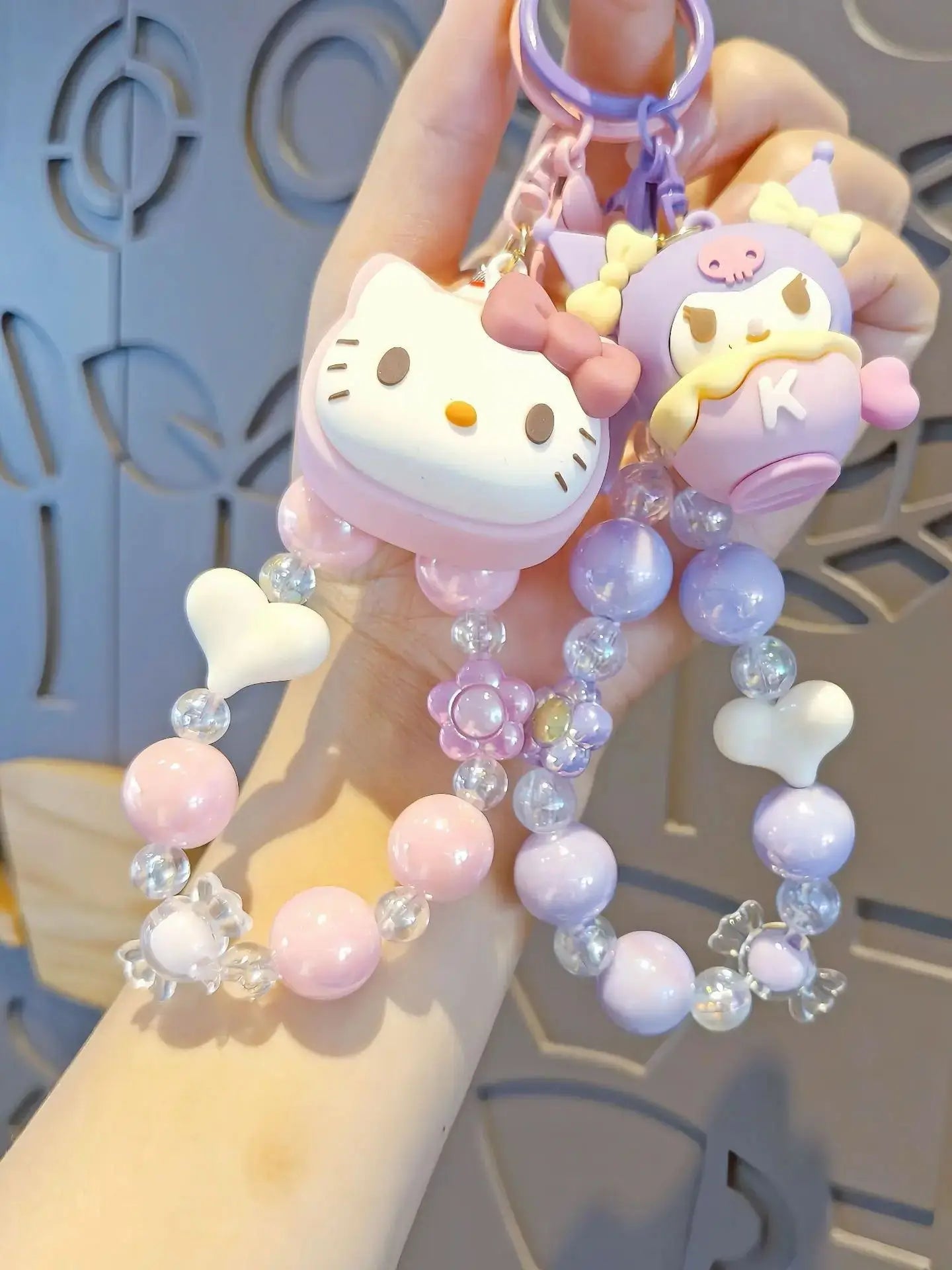 Sanrio Beaded Keychain Hello Kitty Cinnamoroll Kuromi Cute Cartoon Pendant Phone Chain Keychain Bag Pendant Accessories