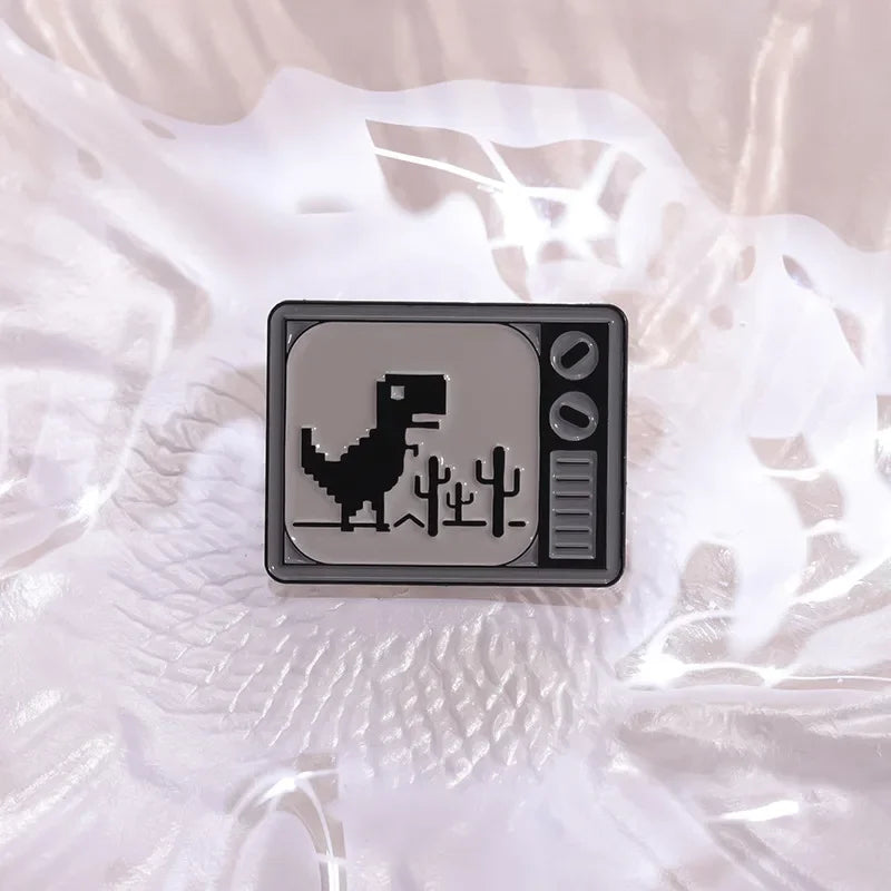 Cartoon Pixel Dinosaur Tv Brooch Pin Retro Funny Terror Fixed Decor Alloy Badge Backpack Clothing Jewelry Gift For Kid Wholesale