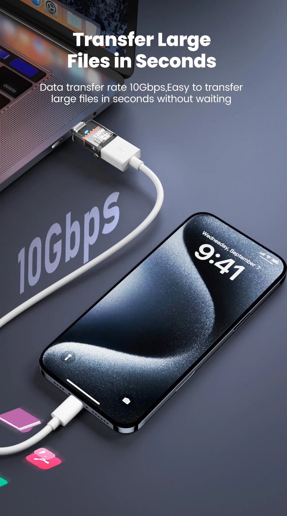 120W Fast Charging USB 3.2 to Type C Adapter OTG 10GB High Speed Data Audio Transfer For PC Tablet Xiaomi Huawei USB C Converter