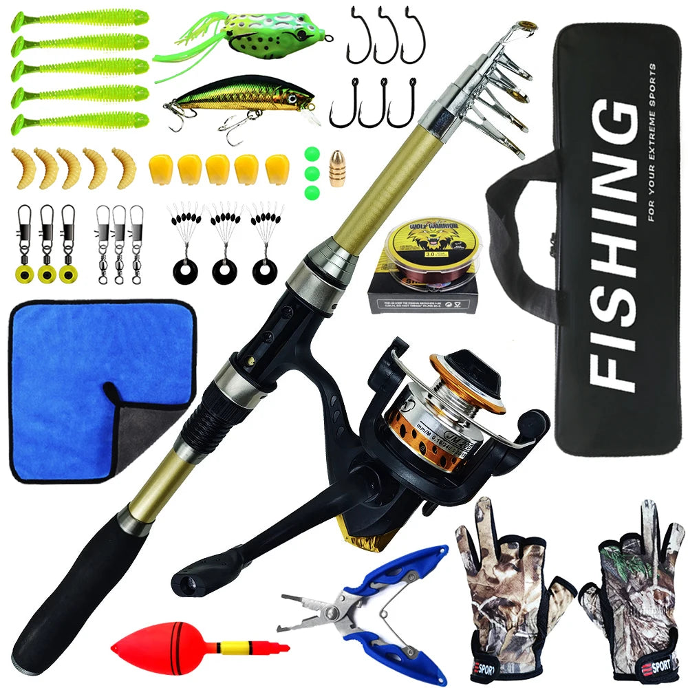 Fishing rod Set 1.8M Full Kits With Telescopic Fishing Rod And Spinning Reel 5.2:1 Baits Hooks Travel Pole Set 2025 NEW