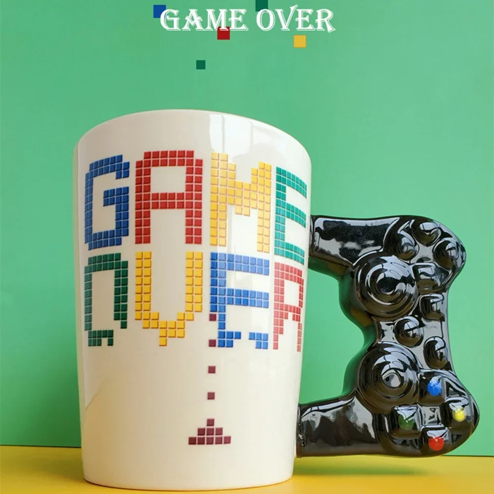 Ceramic Mugs Creative 3D Game Over Coffee Cups Student Milk Game Controller Handle Funny Mug Birthday Christmas Gamer Gift