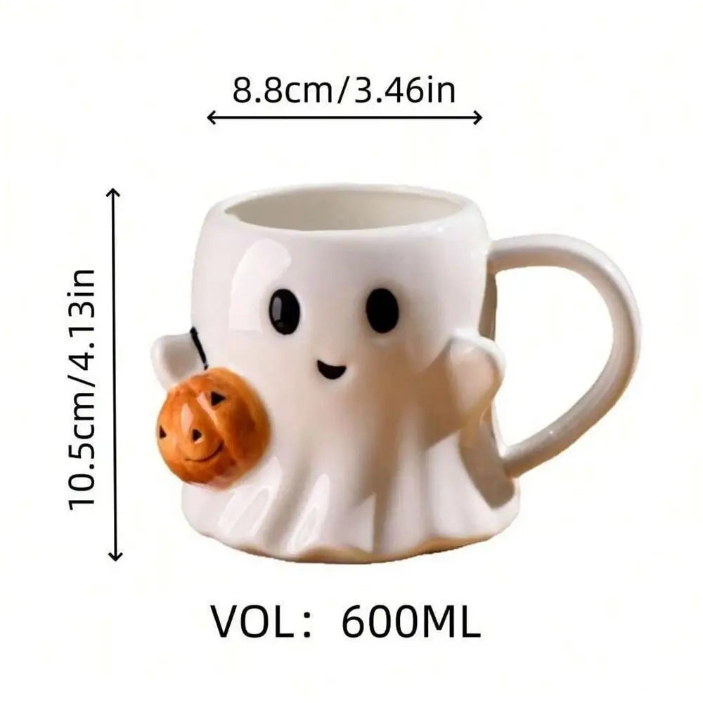 Cute Halloween Pumpkin Ghosts Ceramic Mugs Ceramic Drinking Glass With Handle Halloween Funny White Ghosts Coffee Cup