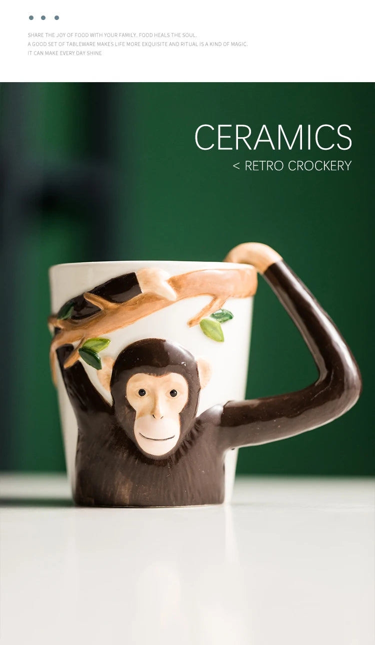 Household 310ml Animal Mug Coffee Mug Children Cartoon Monkey Ceramic Mug Irregular Cup Living Room Decoration Accessories