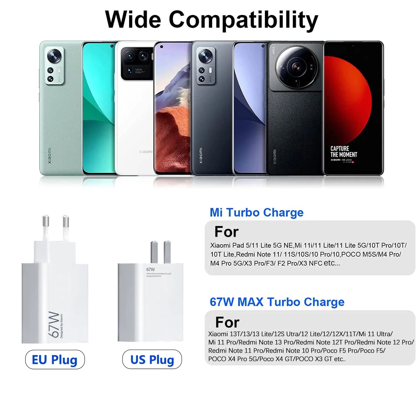 Xiaomi Original 67W USB Super Fast Charger Power Adapter For Mi 12 11 Poco X6 Redmi Note 13 12T Pro Turbo Charge Type C Cable