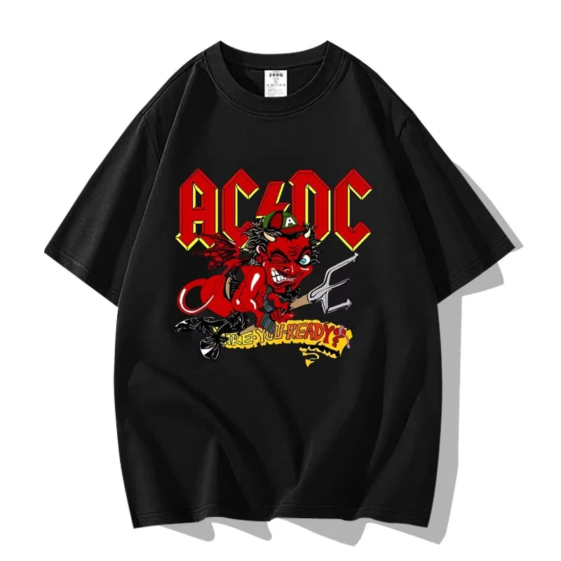 American Street Punk Rock Band ACDC Hip Hop Short Sleeve T-shirt Clothing Clothing Casual Men's and Women's 100% Cotton T-shirt
