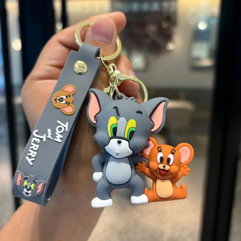 Cartoon Animation Tom and Jerrys Anti-Fall Key Chain, Cute Pvc Doll Car Key Chain, Couple Bag Decoration Pendant, Kawaii Gift