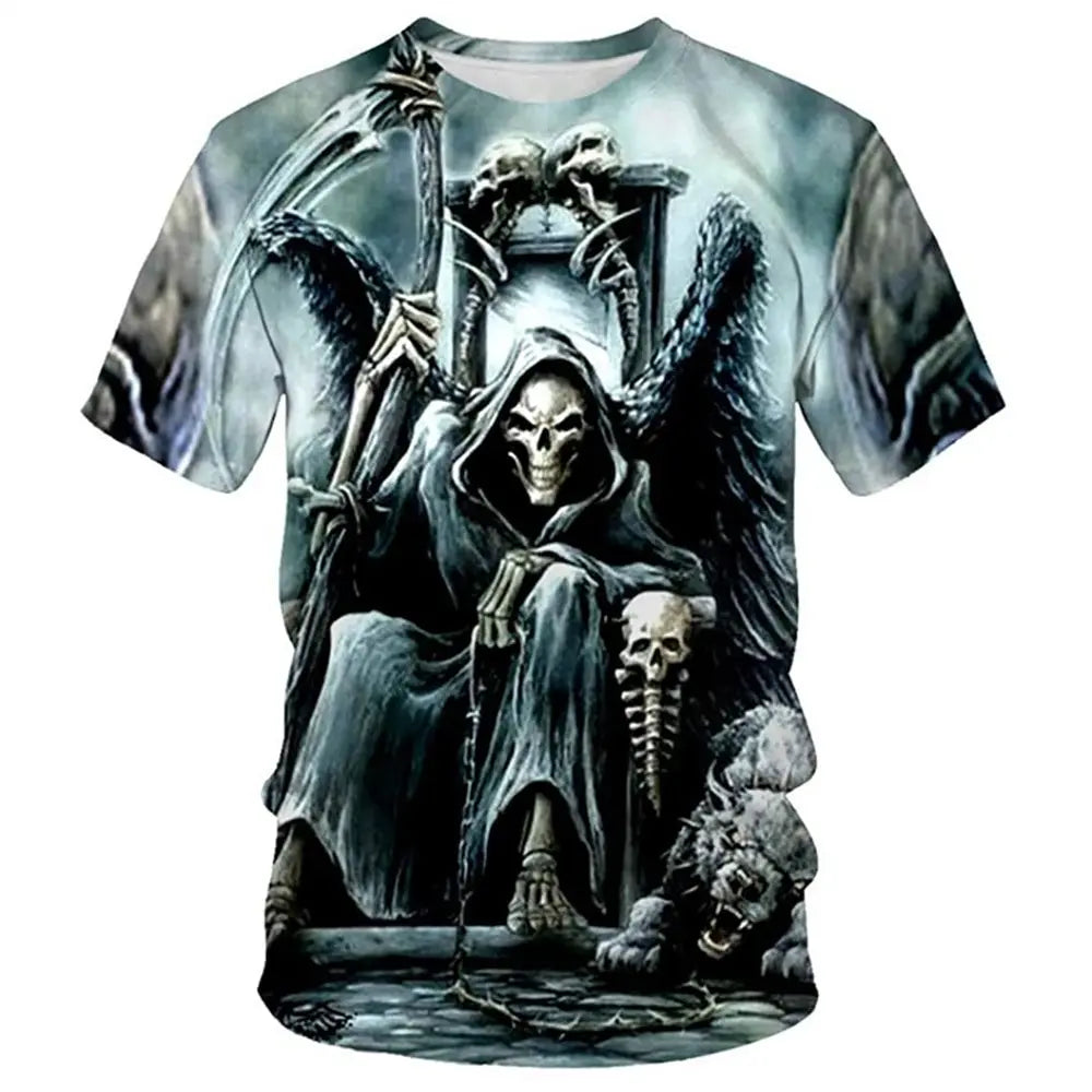 New Men's 3D Printed Short Sleeve T-Shirt with Skull Pattern Summer Vintage Men's Short Sleeve Street Casual Men's Top T-Shirt