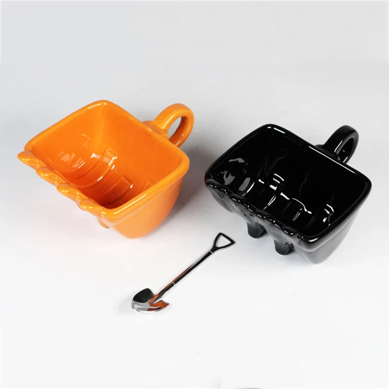 Excavator Coffee Mugs Bucket Model Novelty Mug for Dessert Ceramic Mug with Shovel Spoon